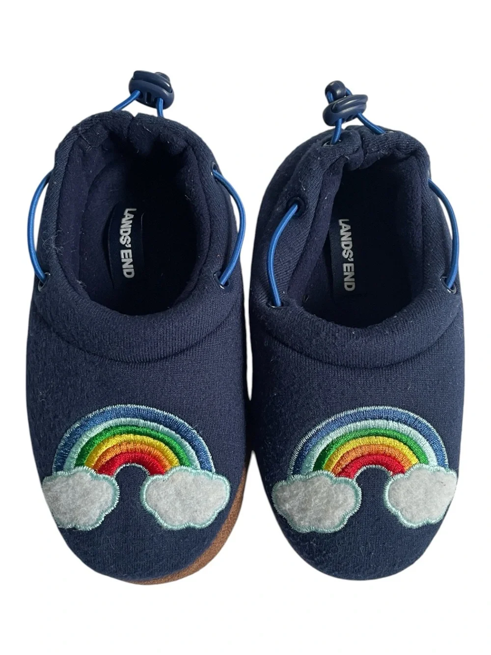 LANDS END Slippers Fleece Rainbow Blue Winter Cozy House Shoes